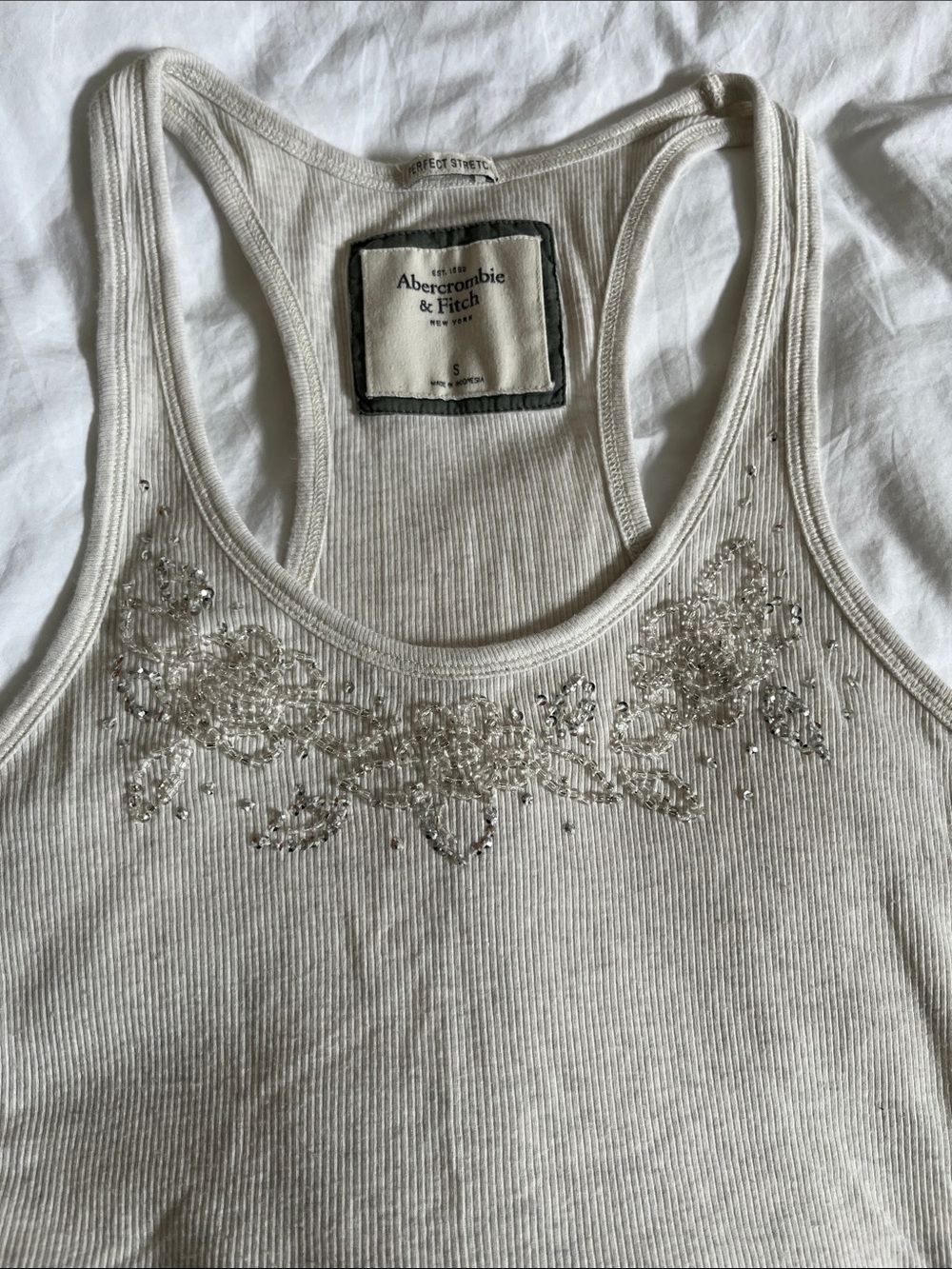 Abercrombie & Fitch Vintage Beaded floral embroidery white Tank top cami layer